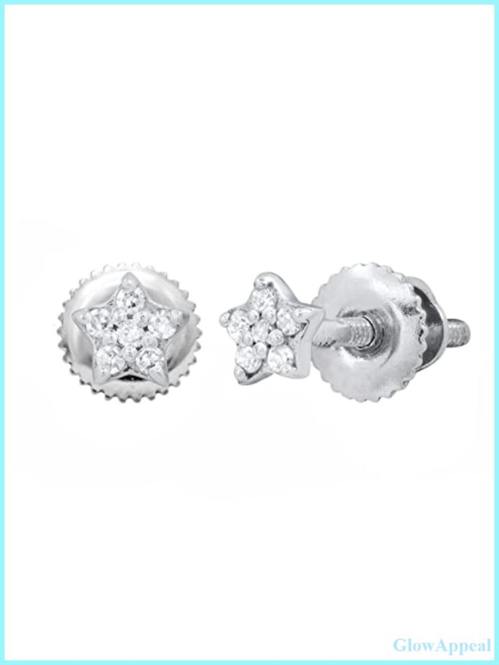 Round Natural Diamond Star Screw Back Stud Earrings 925 Sterling Silver